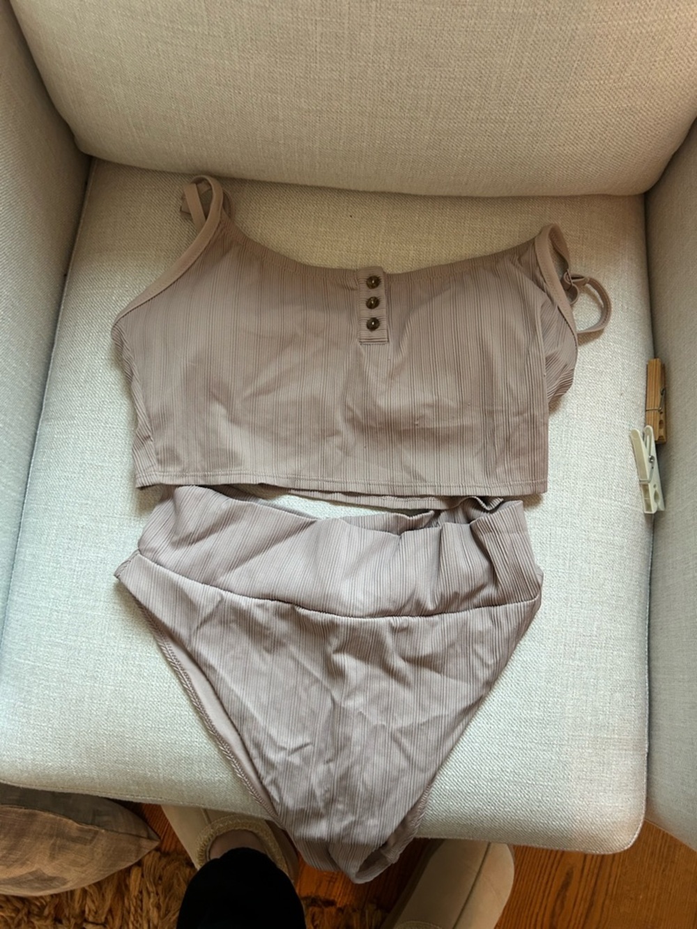 Aerie Ribbed High-Waist Bikini Set in Pinky-Taupe